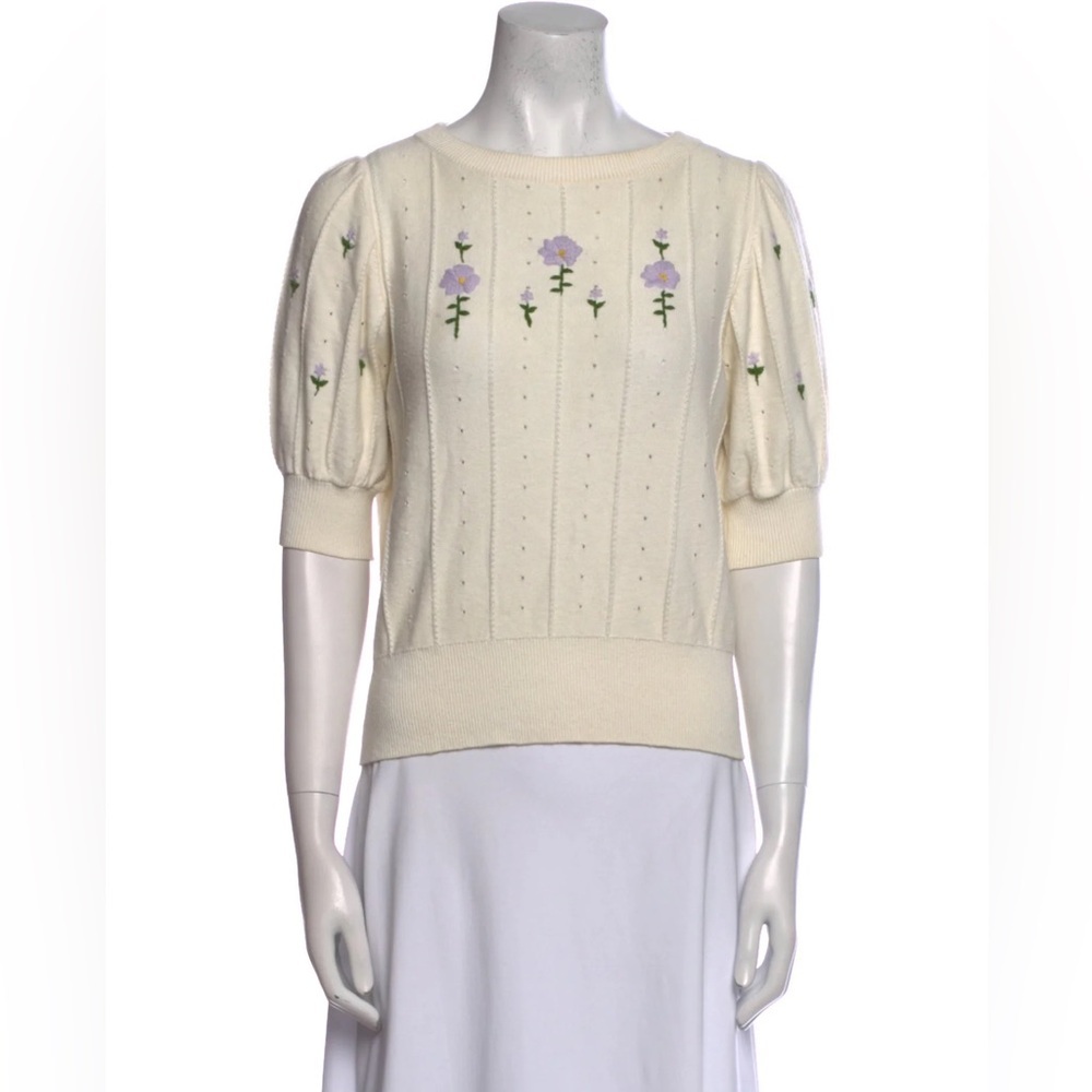 Ann Mashburn Floral Printed Scoop Neck Sweater